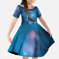 Paikea New Zealand Matariki Family Matching Mermaid Dress and Hawaiian Shirt Humpback Whale Taniko Motifs Ocean Vibes LT14 Daughter's Dress Blue - Polynesian Pride