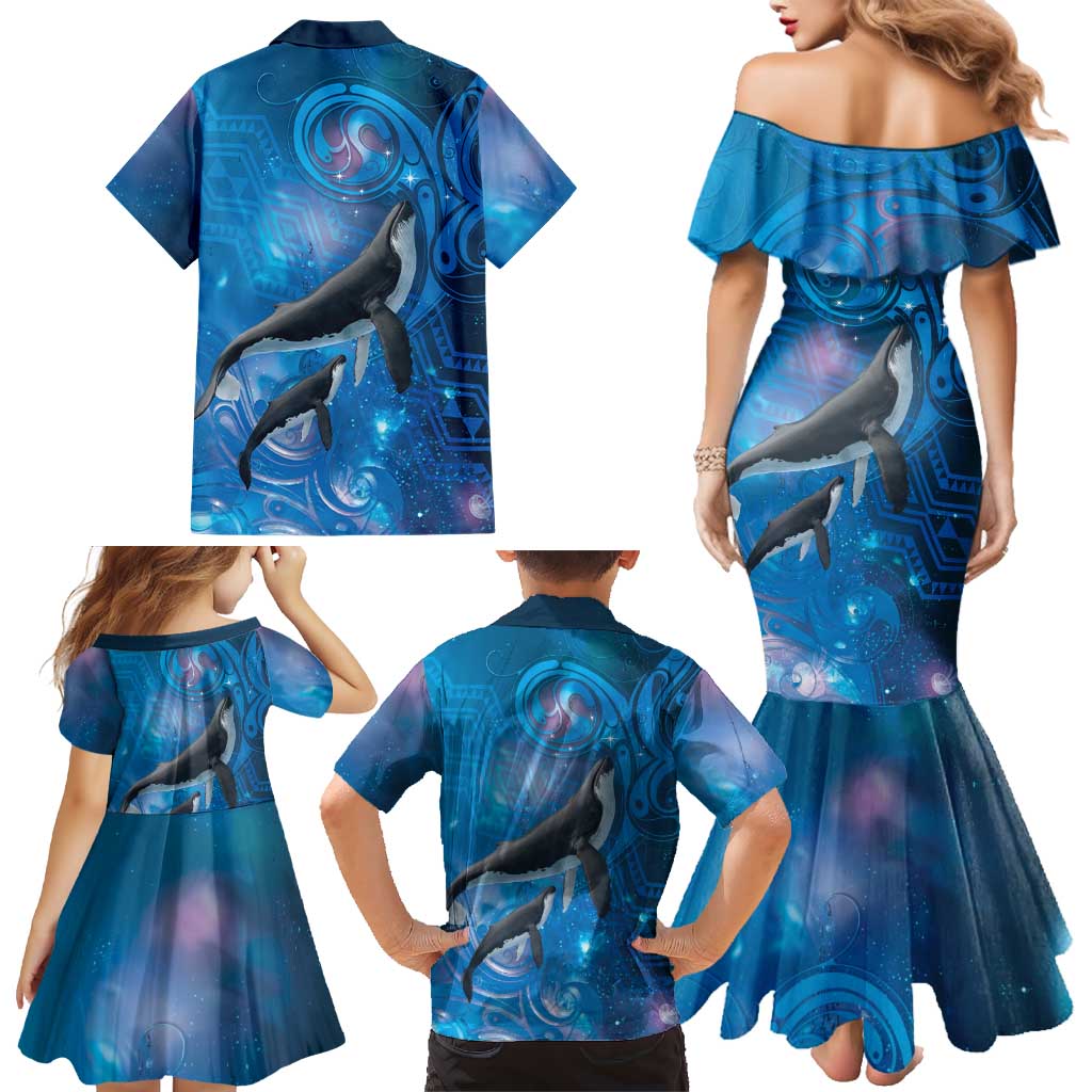 Paikea New Zealand Matariki Family Matching Mermaid Dress and Hawaiian Shirt Humpback Whale Taniko Motifs Ocean Vibes LT14 - Polynesian Pride