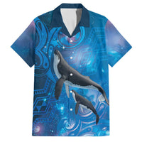 Paikea New Zealand Matariki Family Matching Mermaid Dress and Hawaiian Shirt Humpback Whale Taniko Motifs Ocean Vibes LT14 Dad's Shirt - Short Sleeve Blue - Polynesian Pride