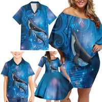 Paikea New Zealand Matariki Family Matching Off Shoulder Short Dress and Hawaiian Shirt Humpback Whale Taniko Motifs Ocean Vibes LT14 - Polynesian Pride