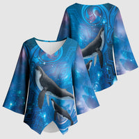 Paikea New Zealand Matariki Kimono Sleeve Blouse Humpback Whale Taniko Motifs Ocean Vibes