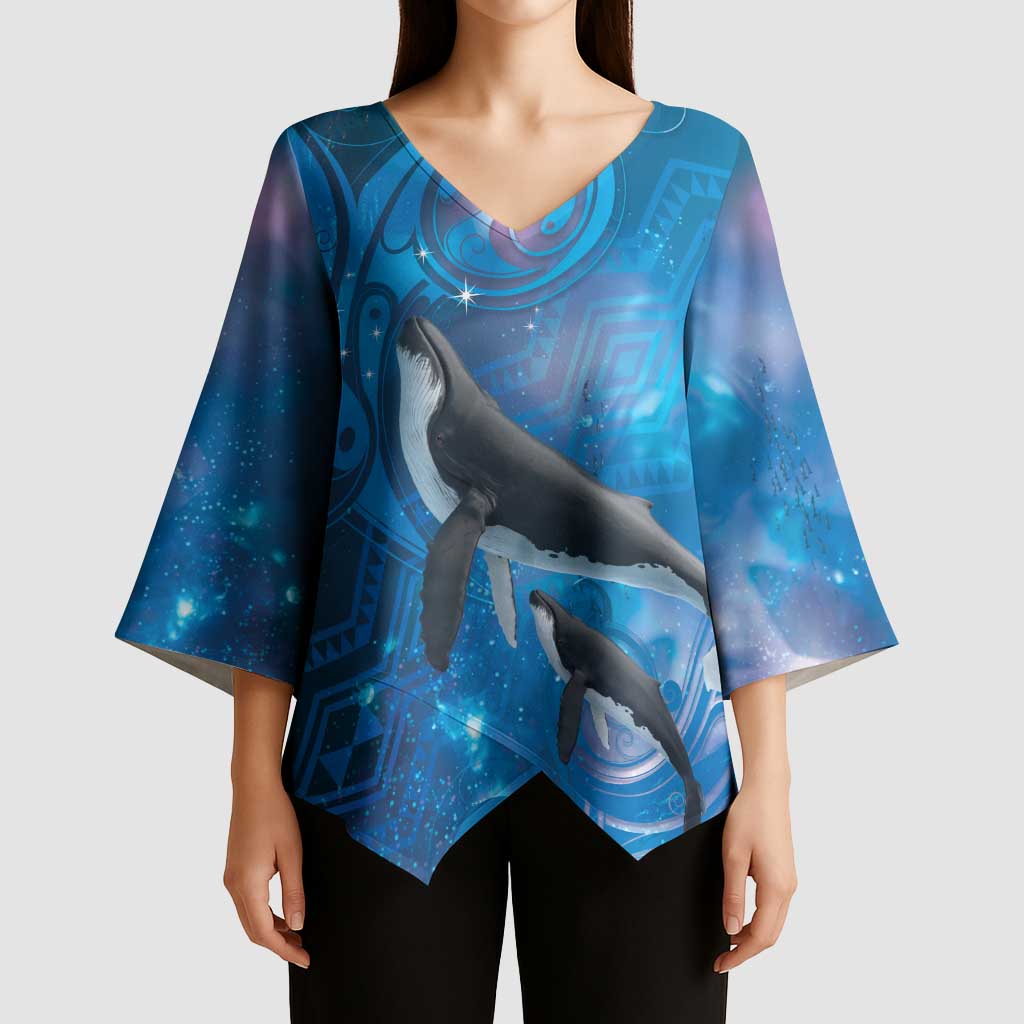 Paikea New Zealand Matariki Kimono Sleeve Blouse Humpback Whale Taniko Motifs Ocean Vibes