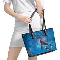 Paikea New Zealand Matariki Leather Tote Bag Humpback Whale Taniko Motifs Ocean Vibes