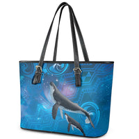 Paikea New Zealand Matariki Leather Tote Bag Humpback Whale Taniko Motifs Ocean Vibes