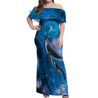 Paikea New Zealand Matariki Off Shoulder Maxi Dress Humpback Whale Taniko Motifs Ocean Vibes