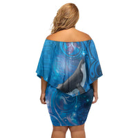 Paikea New Zealand Matariki Off Shoulder Short Dress Humpback Whale Taniko Motifs Ocean Vibes