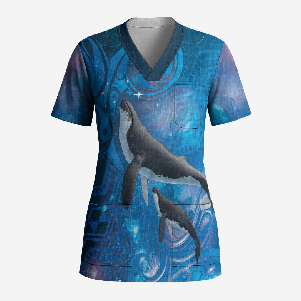 Paikea New Zealand Matariki Scrub Top Humpback Whale Taniko Motifs Ocean Vibes