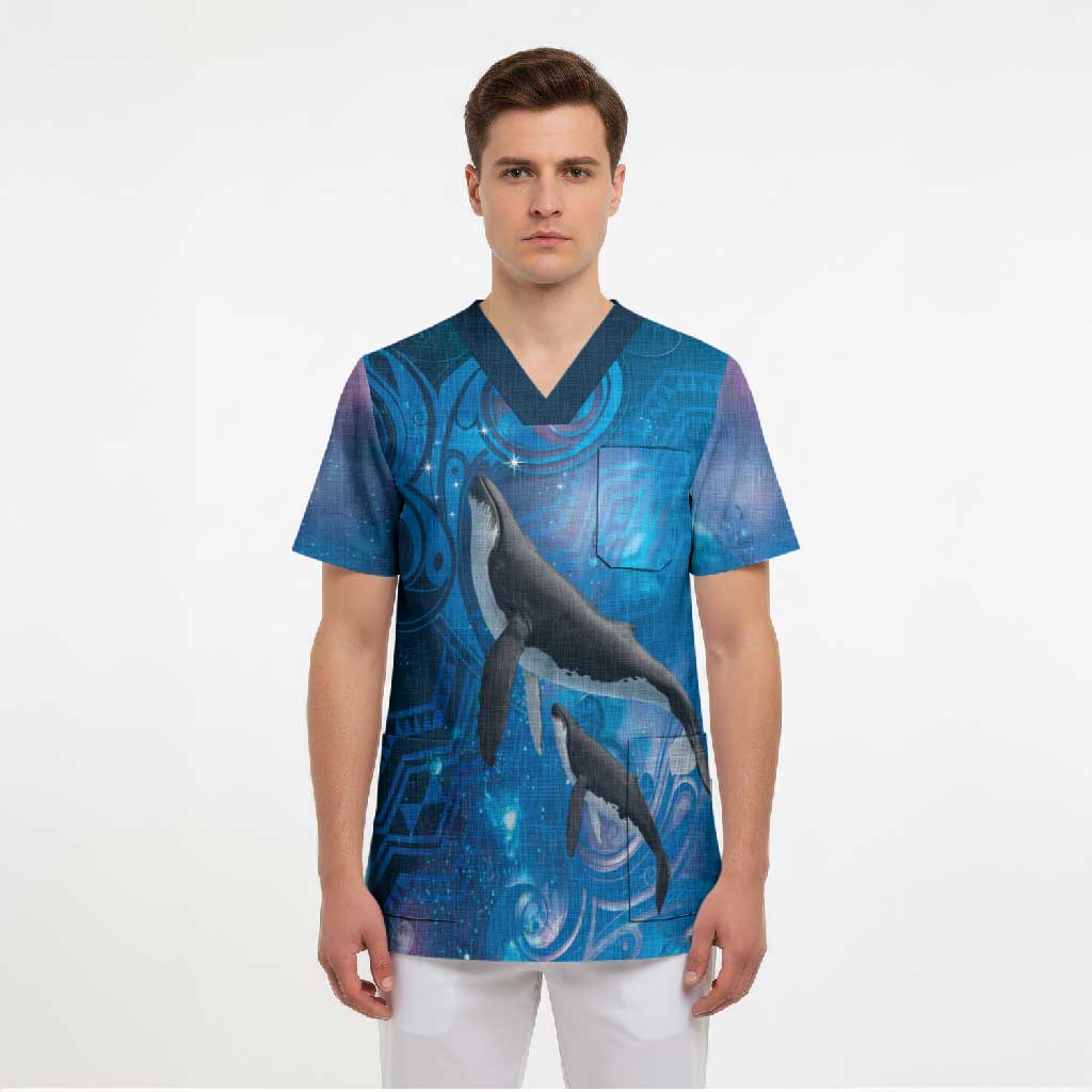 Paikea New Zealand Matariki Scrub Top Humpback Whale Taniko Motifs Ocean Vibes