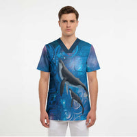 Paikea New Zealand Matariki Scrub Top Humpback Whale Taniko Motifs Ocean Vibes