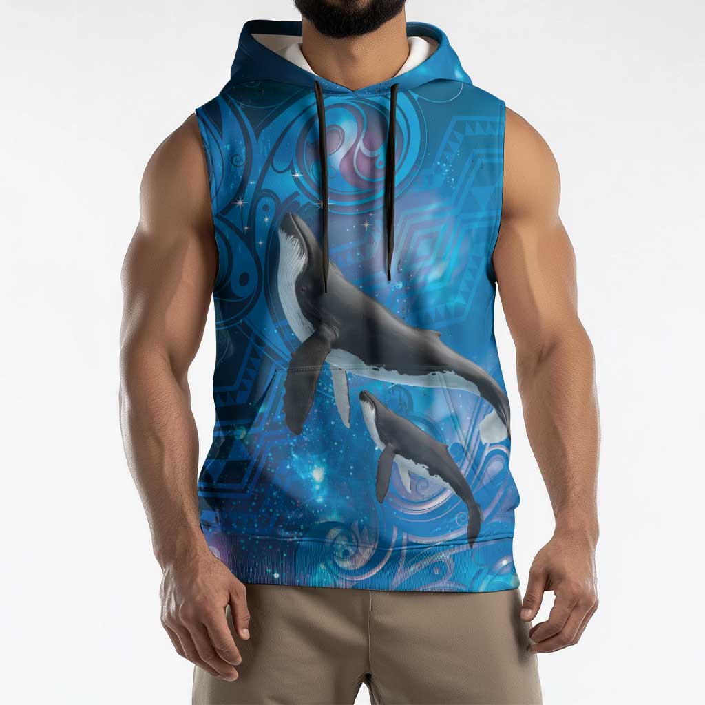 Paikea New Zealand Matariki Sleeveless Hoodie Humpback Whale Taniko Motifs Ocean Vibes LT14 - Polynesian Pride