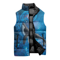 Paikea New Zealand Matariki Sleeveless Puffer Jacket Humpback Whale Taniko Motifs Ocean Vibes