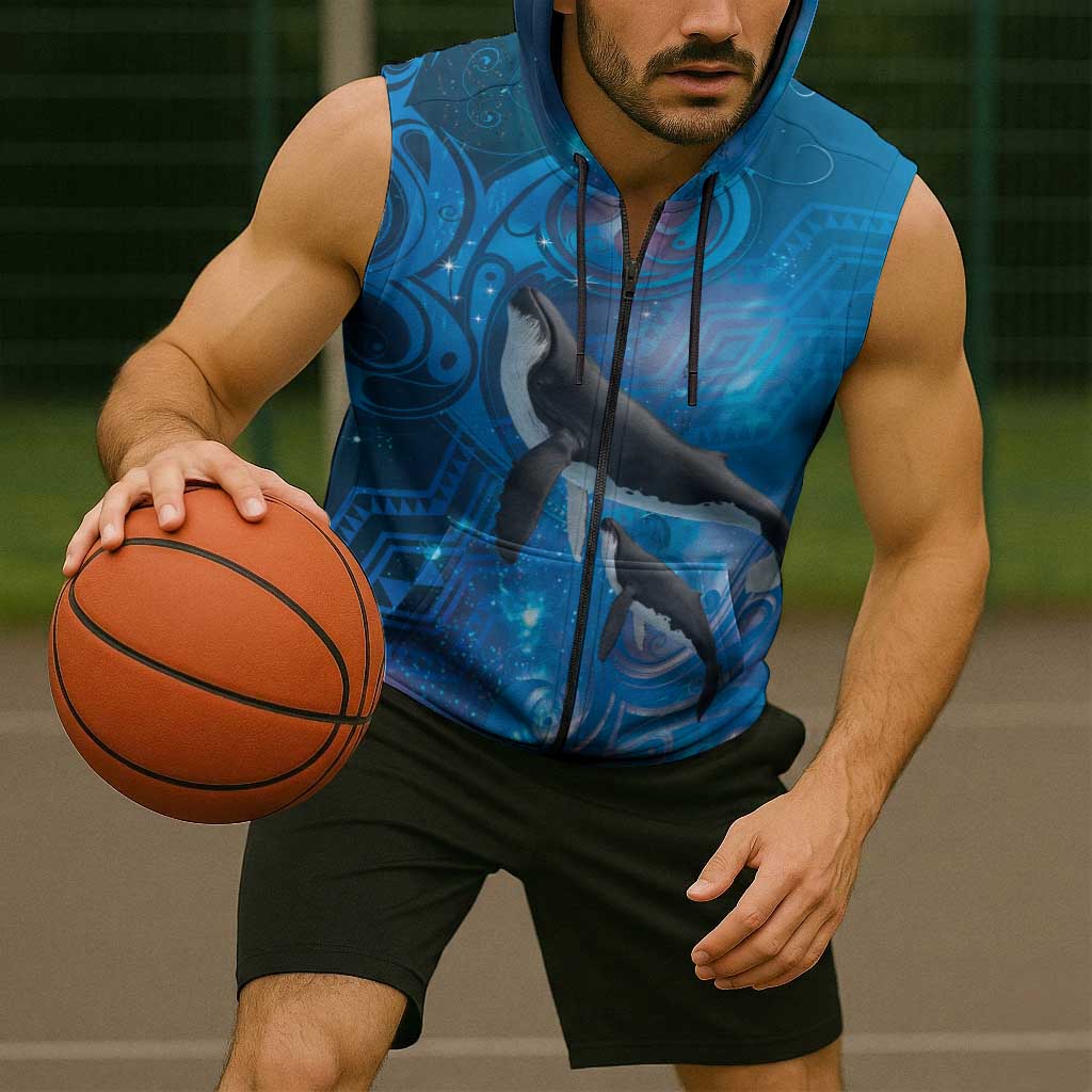 Paikea New Zealand Matariki Sleeveless Zip Hoodie Humpback Whale Taniko Motifs Ocean Vibes LT14 - Polynesian Pride