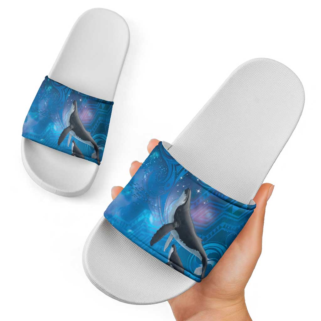 Paikea New Zealand Matariki Slide Sandals Humpback Whale Taniko Motifs Ocean Vibes