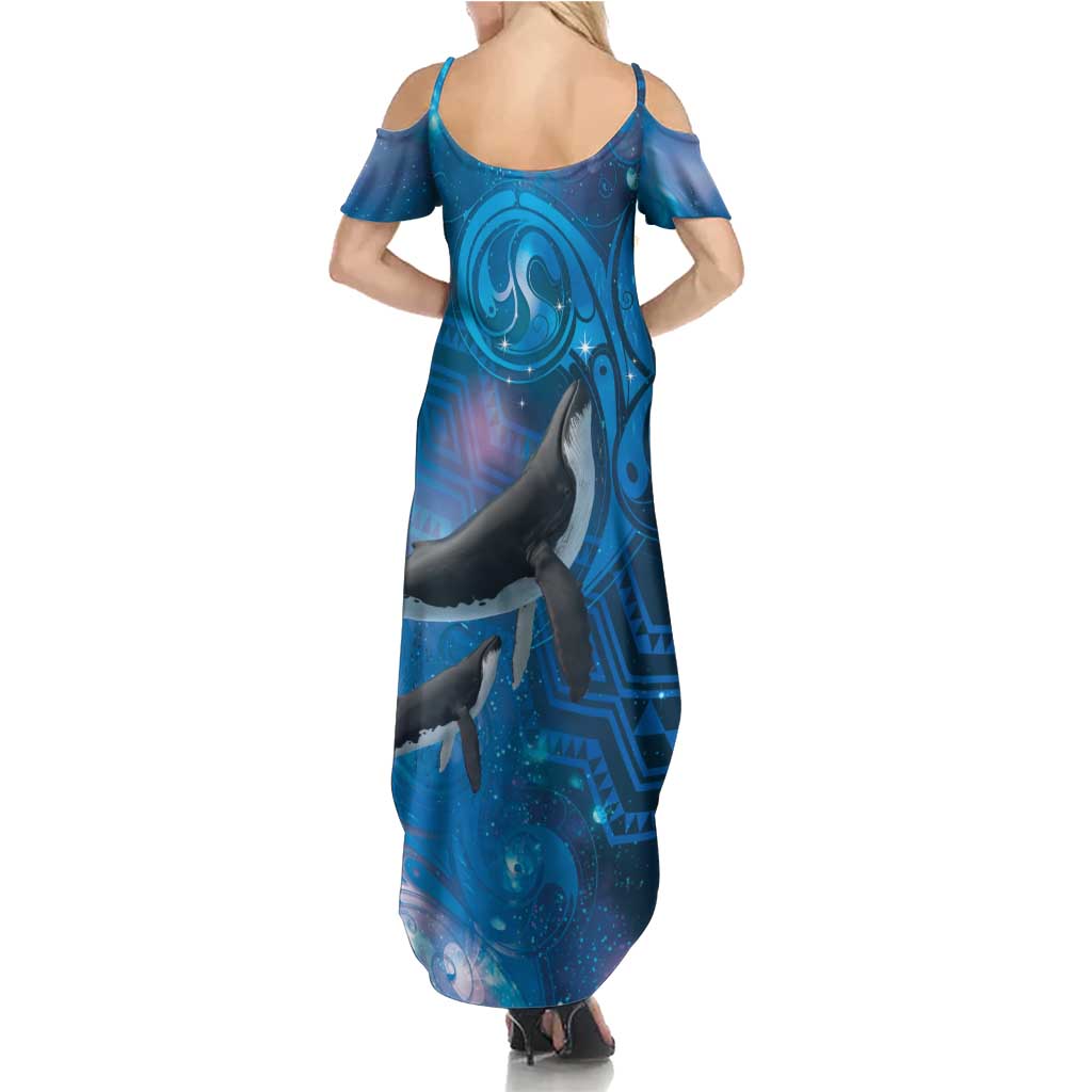 Paikea New Zealand Matariki Summer Maxi Dress Humpback Whale Taniko Motifs Ocean Vibes