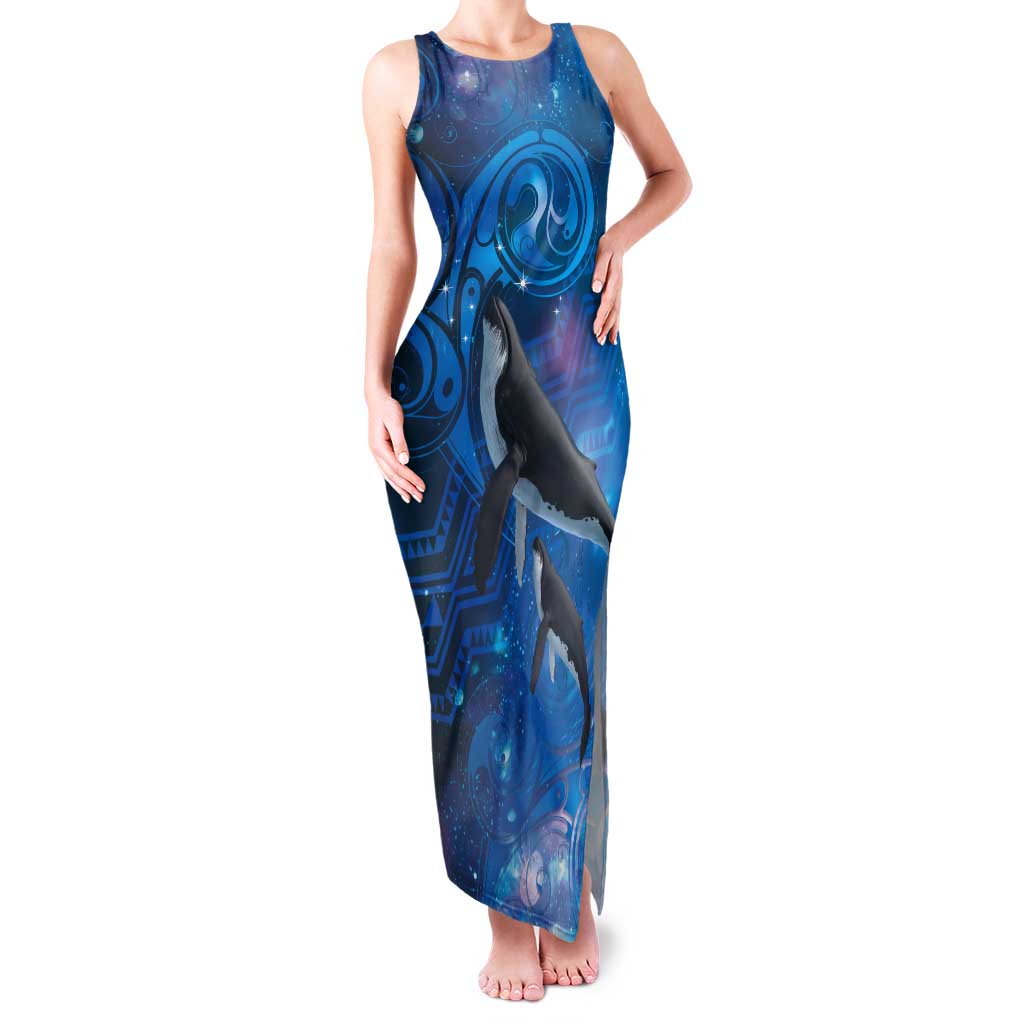 Paikea New Zealand Matariki Tank Maxi Dress Humpback Whale Taniko Motifs Ocean Vibes
