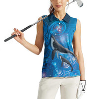 Paikea New Zealand Matariki Women Sleeveless Polo Shirt Humpback Whale Taniko Motifs Ocean Vibes LT14 - Polynesian Pride