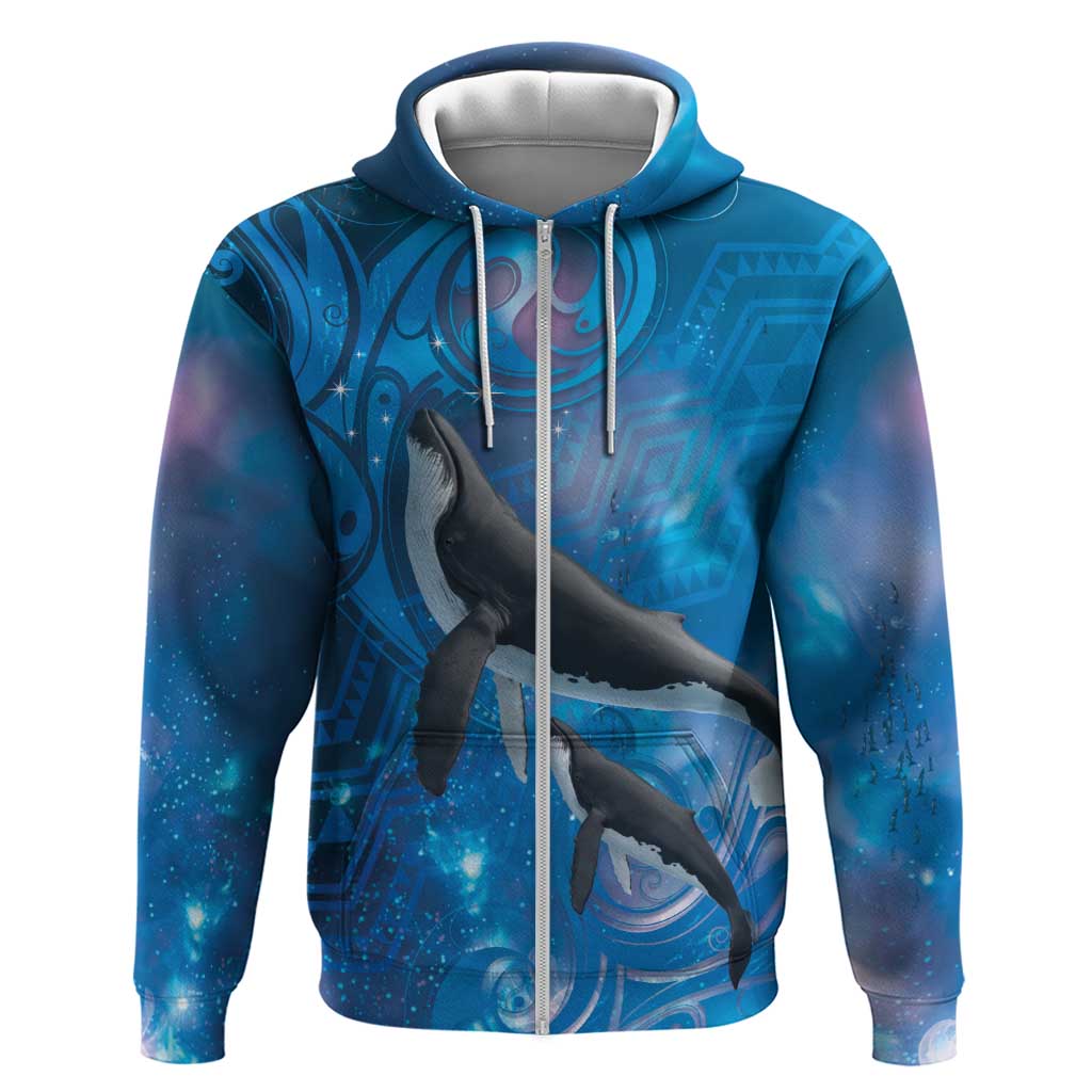 Paikea New Zealand Matariki Zip Hoodie Humpback Whale Taniko Motifs Ocean Vibes