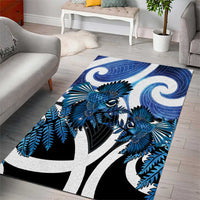 Piwakawaka New Zealand Matariki Area Rug Maori New Year Silver Fern Blue Galaxy