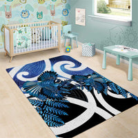 Piwakawaka New Zealand Matariki Area Rug Maori New Year Silver Fern Blue Galaxy