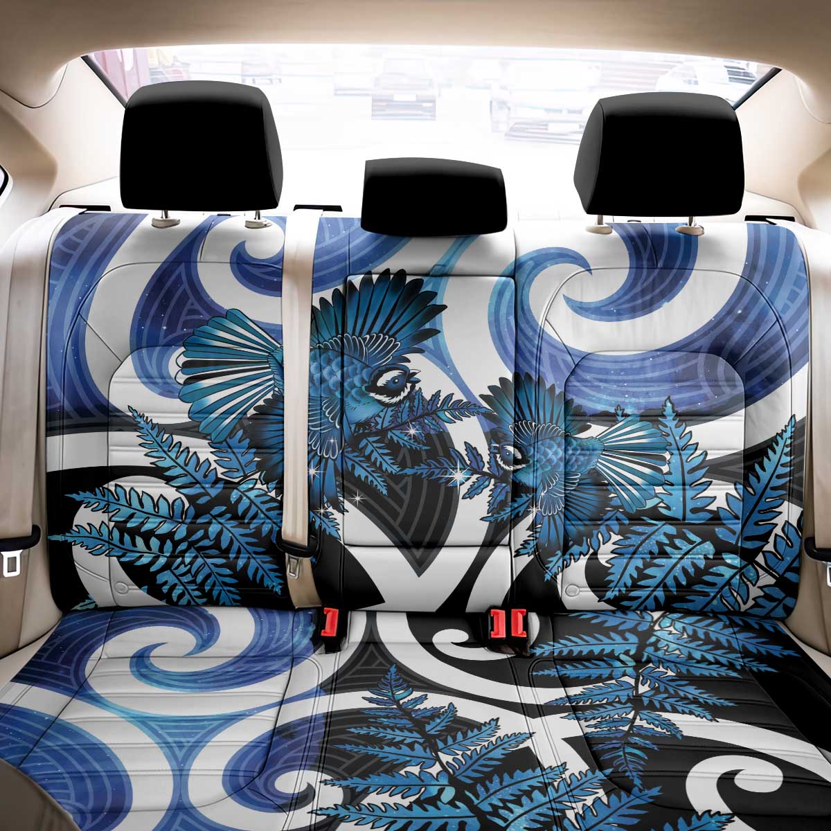 Piwakawaka New Zealand Matariki Back Car Seat Cover Maori New Year Silver Fern Blue Galaxy LT14 - Polynesian Pride