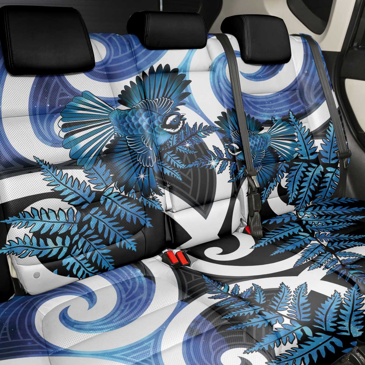 Piwakawaka New Zealand Matariki Back Car Seat Cover Maori New Year Silver Fern Blue Galaxy LT14 - Polynesian Pride