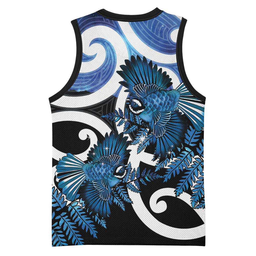 Piwakawaka New Zealand Matariki Basketball Jersey Maori New Year Silver Fern Blue Galaxy LT14 - Polynesian Pride