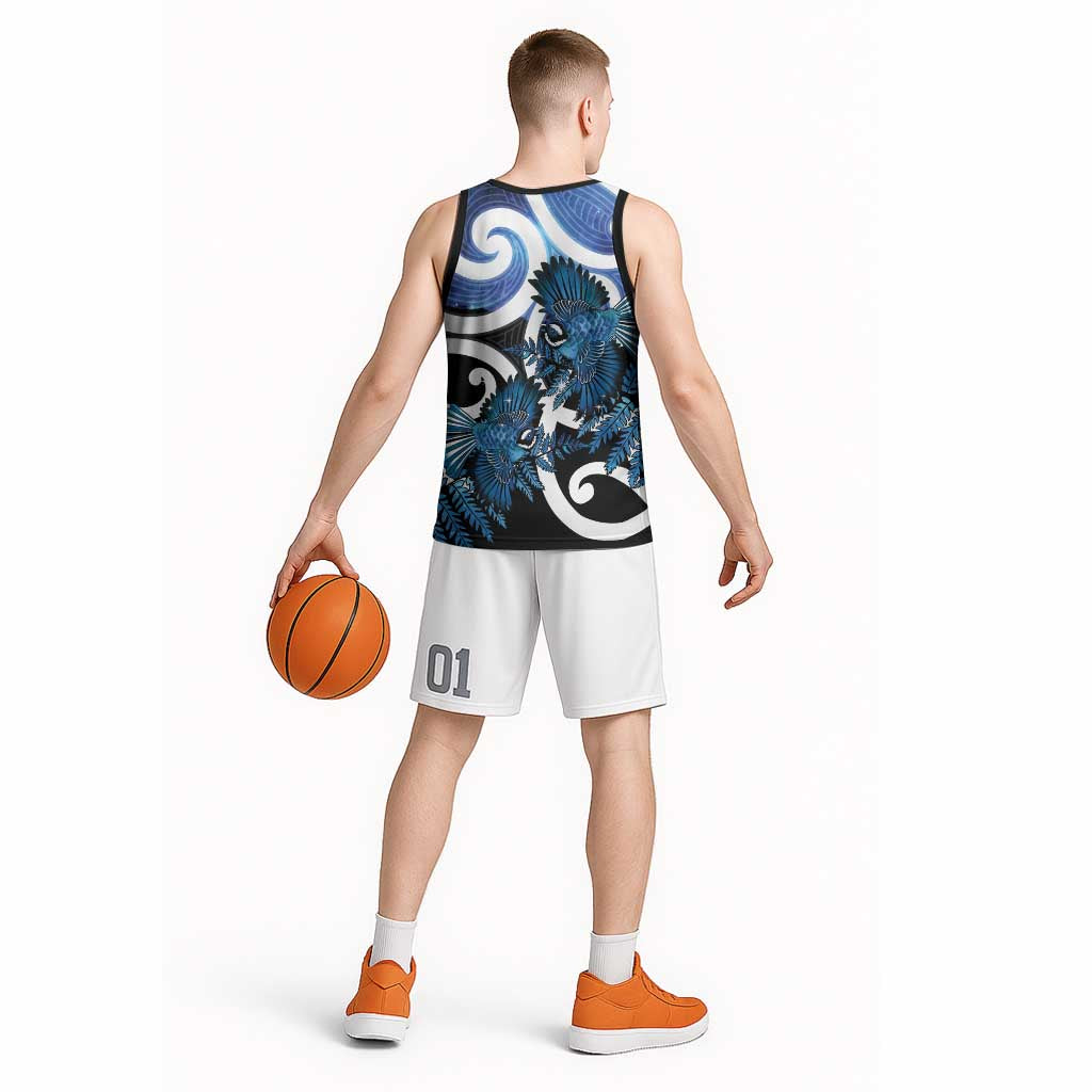 Piwakawaka New Zealand Matariki Basketball Jersey Maori New Year Silver Fern Blue Galaxy LT14 - Polynesian Pride