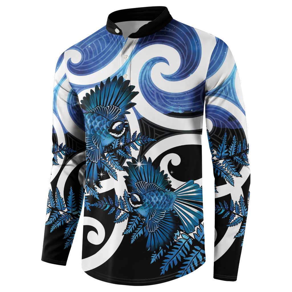 Piwakawaka New Zealand Matariki Button Sweatshirt Maori New Year Silver Fern Blue Galaxy