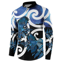 Piwakawaka New Zealand Matariki Button Sweatshirt Maori New Year Silver Fern Blue Galaxy