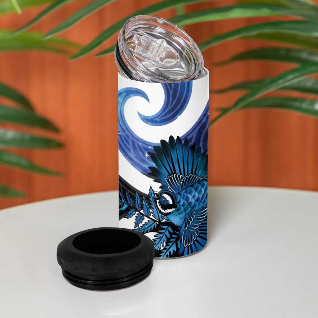 Piwakawaka New Zealand Matariki 4 in 1 Can Cooler Tumbler Maori New Year Silver Fern Blue Galaxy LT14 - Polynesian Pride