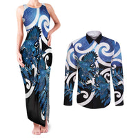 Piwakawaka New Zealand Matariki Couples Matching Tank Maxi Dress and Long Sleeve Button Shirt Maori New Year Silver Fern Blue Galaxy LT14 Blue - Polynesian Pride