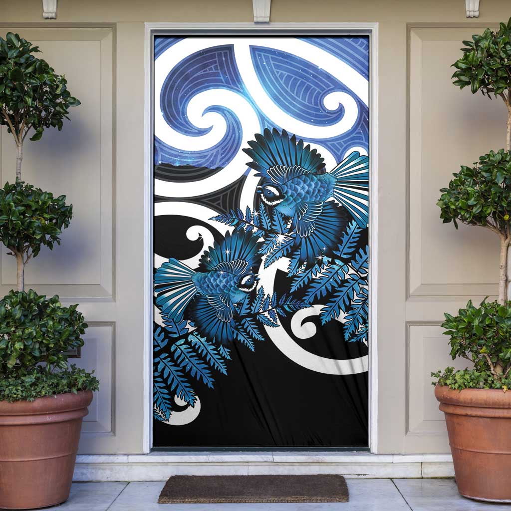 Piwakawaka New Zealand Matariki Door Cover Maori New Year Silver Fern Blue Galaxy