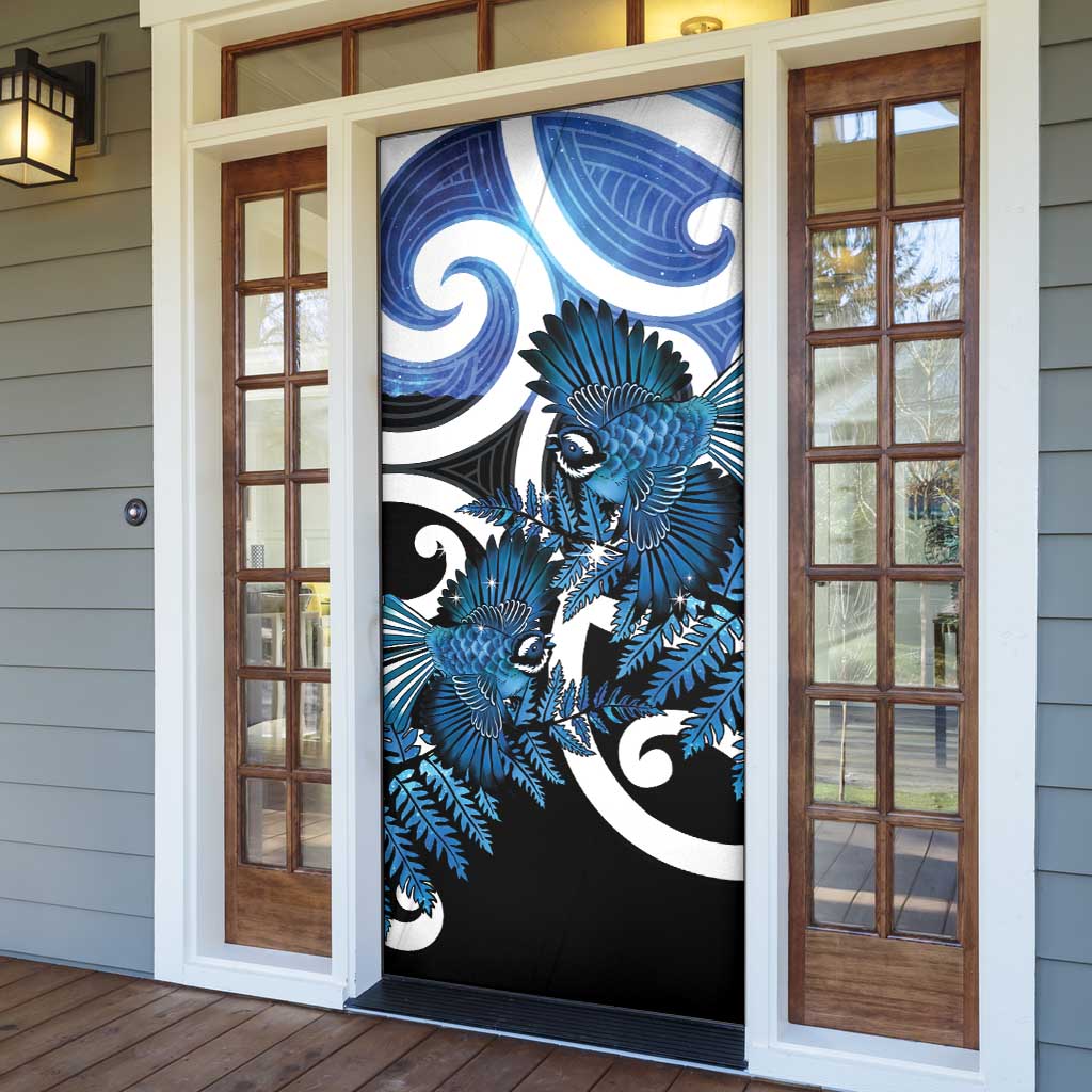 Piwakawaka New Zealand Matariki Door Cover Maori New Year Silver Fern Blue Galaxy LT14 - Polynesian Pride