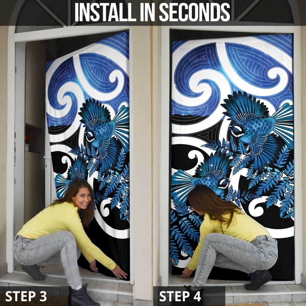 Piwakawaka New Zealand Matariki Door Cover Maori New Year Silver Fern Blue Galaxy LT14 - Polynesian Pride