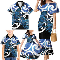 Piwakawaka New Zealand Matariki Family Matching Mermaid Dress and Hawaiian Shirt Maori New Year Silver Fern Blue Galaxy LT14 - Polynesian Pride