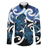 Piwakawaka New Zealand Matariki Family Matching Off Shoulder Maxi Dress and Hawaiian Shirt Maori New Year Silver Fern Blue Galaxy LT14 Dad's Shirt - Long Sleeve Blue - Polynesian Pride