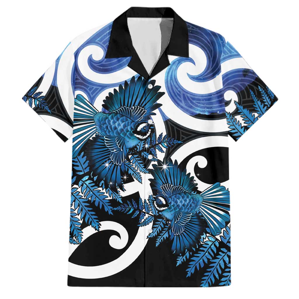 Piwakawaka New Zealand Matariki Family Matching Short Sleeve Bodycon Dress and Hawaiian Shirt Maori New Year Silver Fern Blue Galaxy LT14 Dad's Shirt - Short Sleeve Blue - Polynesian Pride