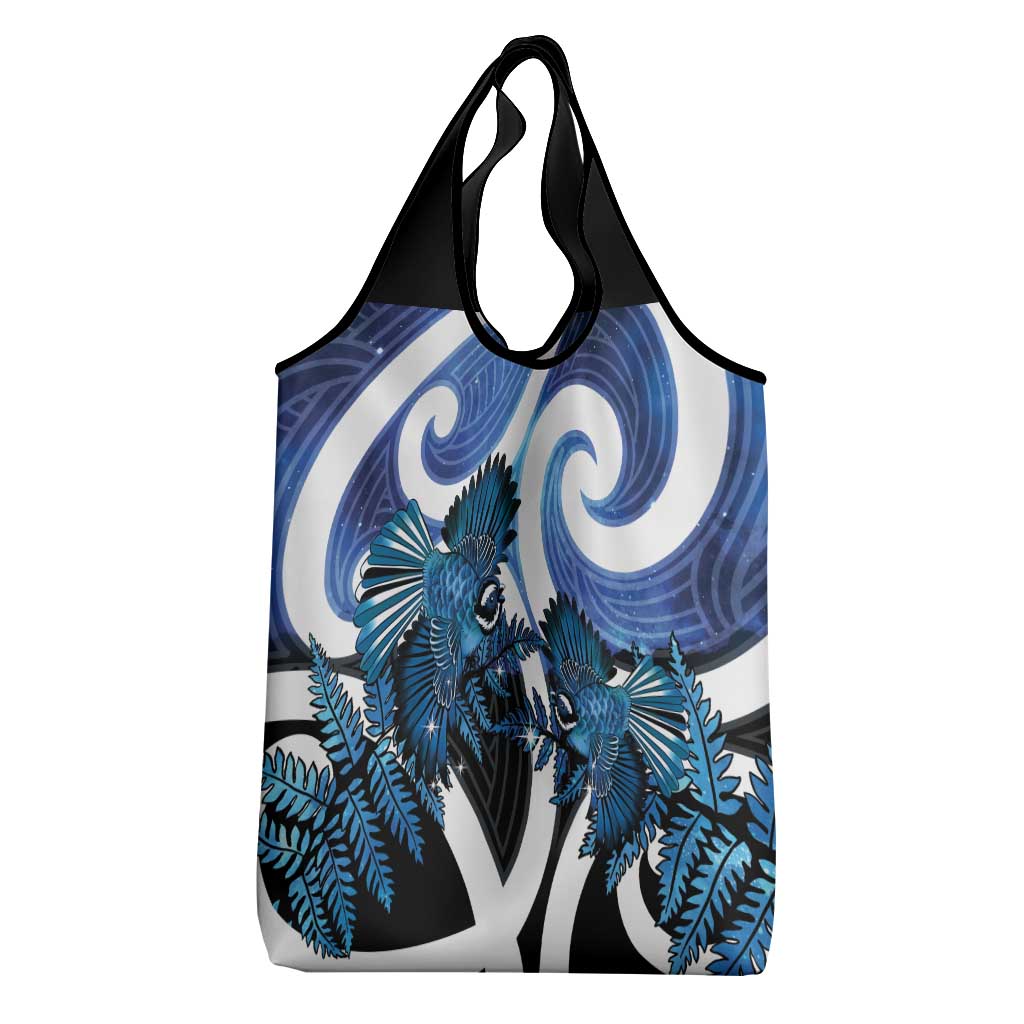 Piwakawaka New Zealand Matariki Grocery Bag Maori New Year Silver Fern Blue Galaxy LT14 - Polynesian Pride
