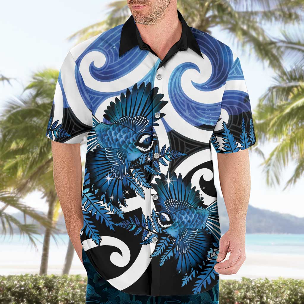 Piwakawaka New Zealand Matariki Hawaiian Shirt Maori New Year Silver Fern Blue Galaxy LT14 - Polynesian Pride