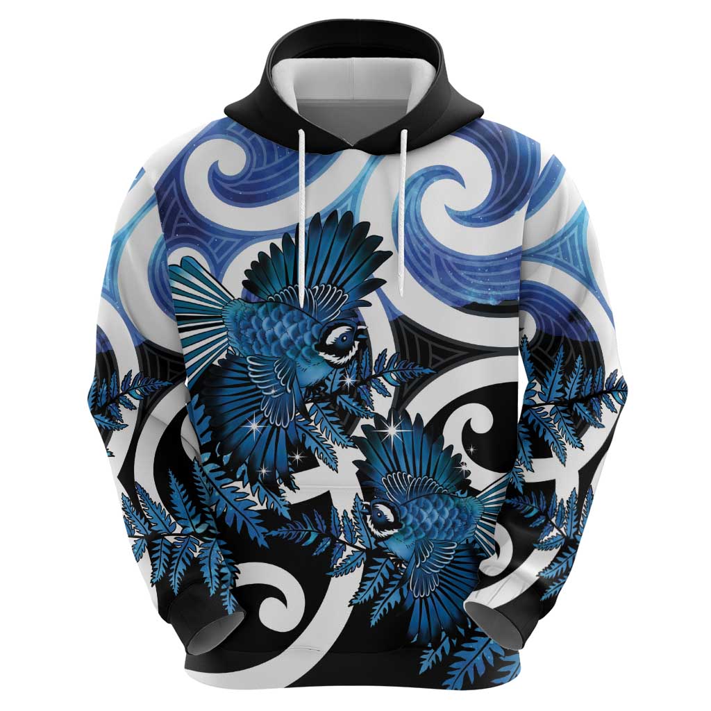 Piwakawaka New Zealand Matariki Hoodie Maori New Year Silver Fern Blue Galaxy