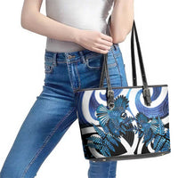 Piwakawaka New Zealand Matariki Leather Tote Bag Maori New Year Silver Fern Blue Galaxy LT14 - Polynesian Pride