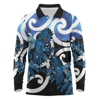 Piwakawaka New Zealand Matariki Long Sleeve Polo Shirt Maori New Year Silver Fern Blue Galaxy LT14 Blue - Polynesian Pride