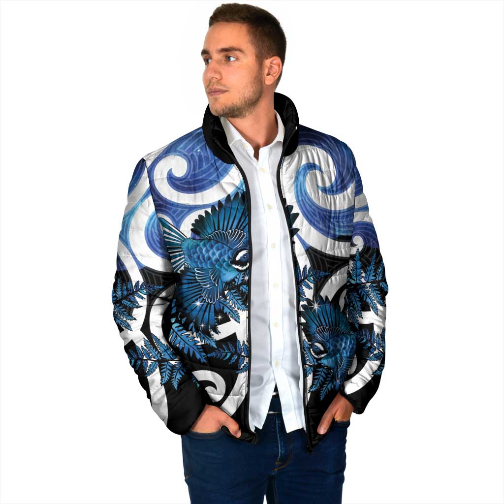 Piwakawaka New Zealand Matariki Padded Jacket Maori New Year Silver Fern Blue Galaxy