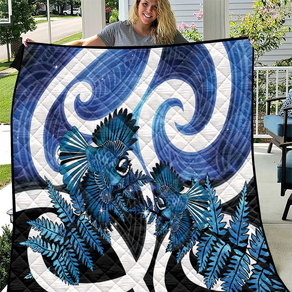 Piwakawaka New Zealand Matariki Quilt Maori New Year Silver Fern Blue Galaxy