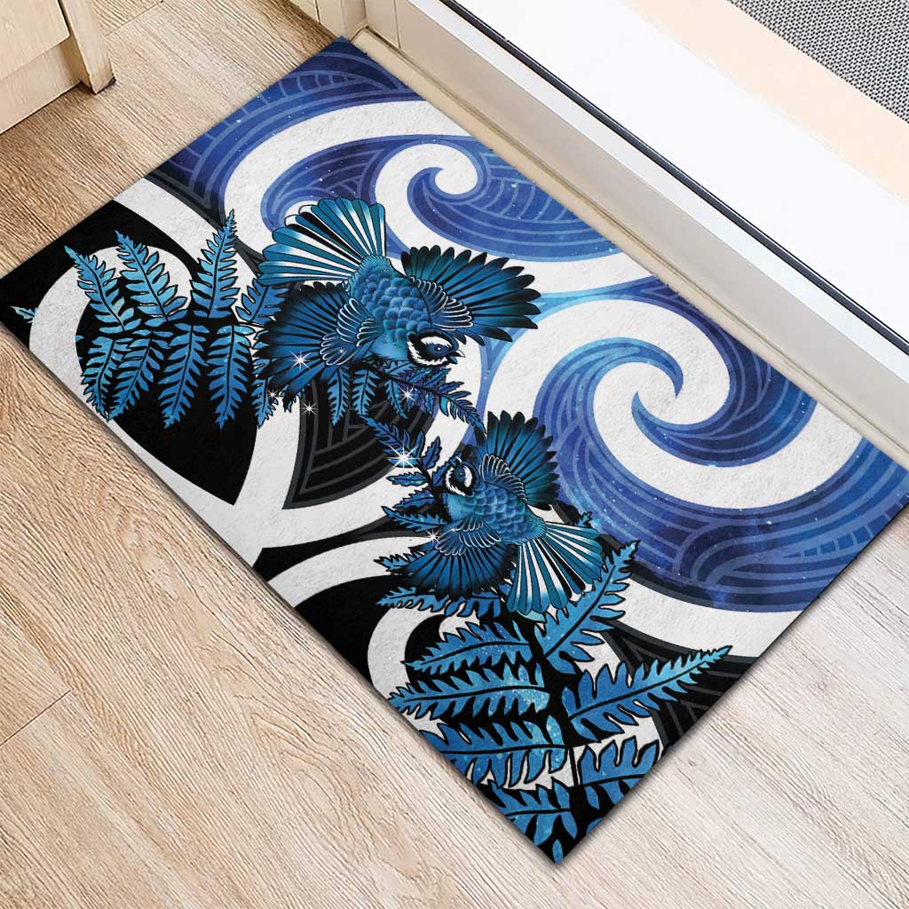 Piwakawaka New Zealand Matariki Rubber Doormat Maori New Year Silver Fern Blue Galaxy