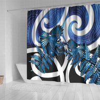 Piwakawaka New Zealand Matariki Shower Curtain Maori New Year Silver Fern Blue Galaxy LT14 - Polynesian Pride
