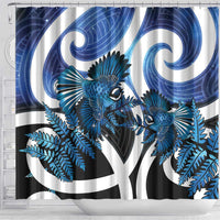 Piwakawaka New Zealand Matariki Shower Curtain Maori New Year Silver Fern Blue Galaxy LT14 - Polynesian Pride