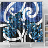 Piwakawaka New Zealand Matariki Shower Curtain Maori New Year Silver Fern Blue Galaxy LT14 - Polynesian Pride