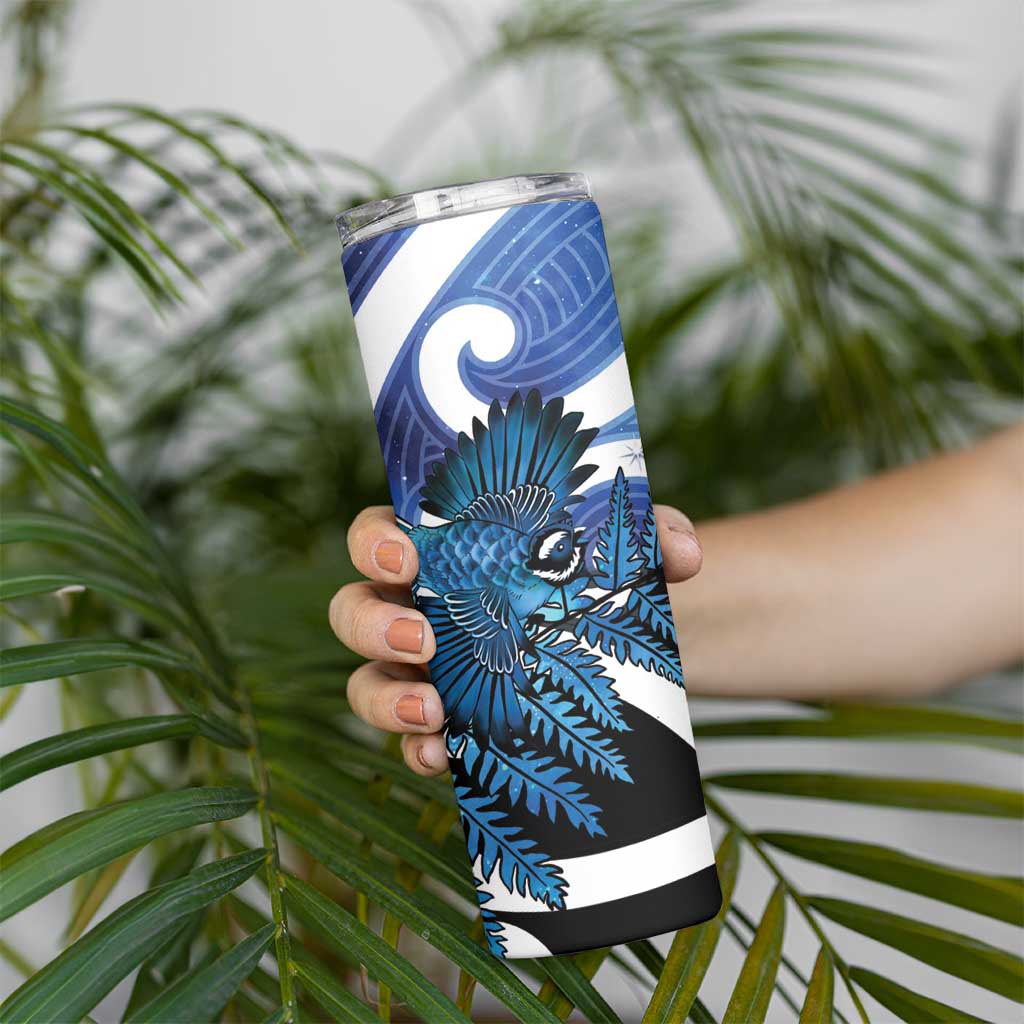 Piwakawaka New Zealand Matariki Skinny Tumbler Maori New Year Silver Fern Blue Galaxy LT14 - Polynesian Pride