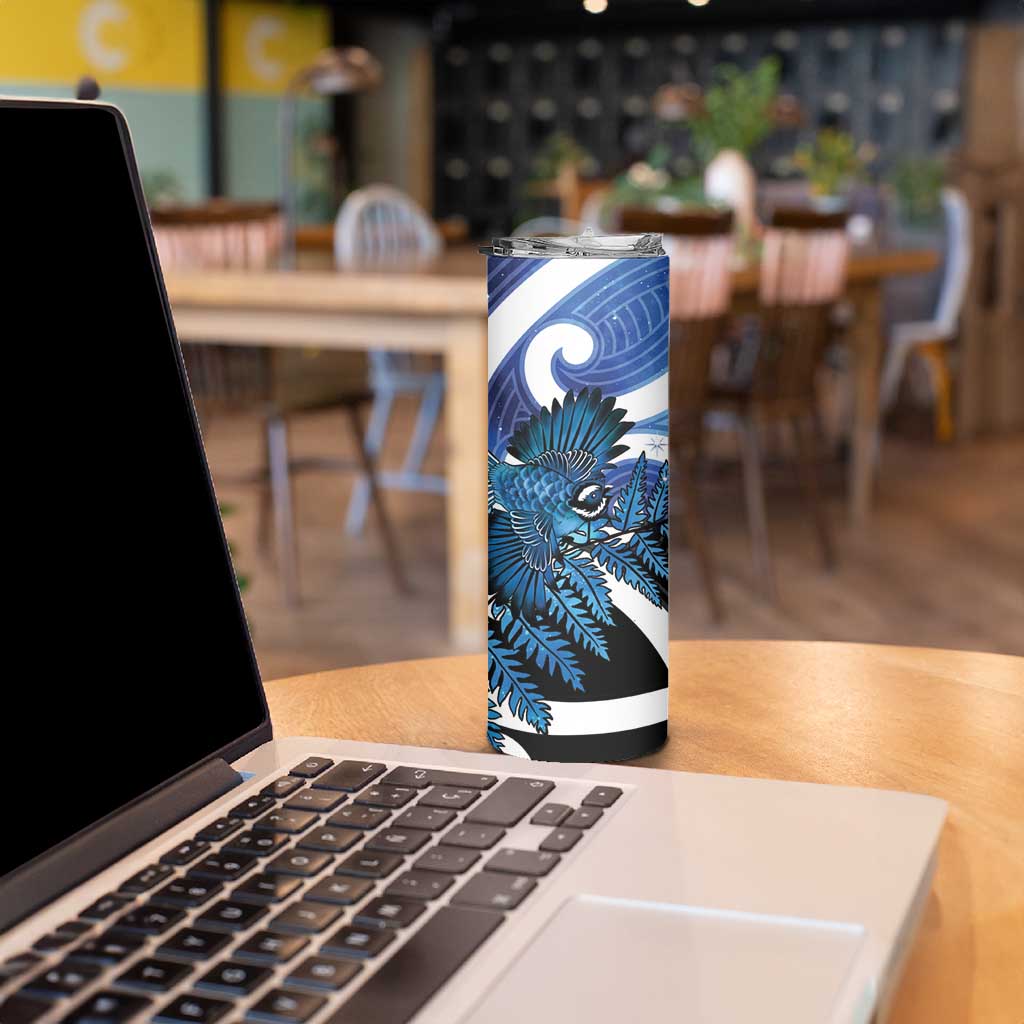 Piwakawaka New Zealand Matariki Skinny Tumbler Maori New Year Silver Fern Blue Galaxy LT14 - Polynesian Pride